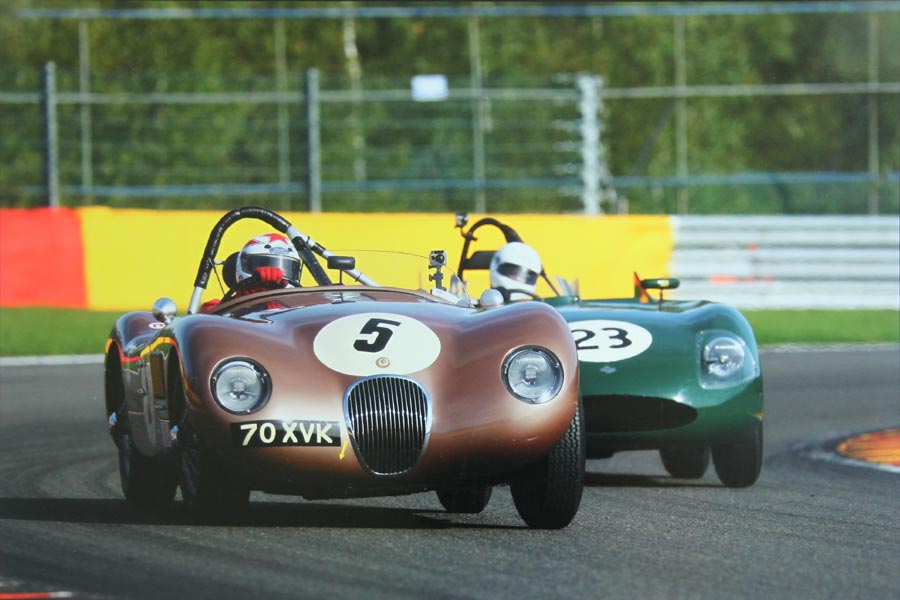 Wil Arif racing in the ex-Fangio C-Type Jaguar